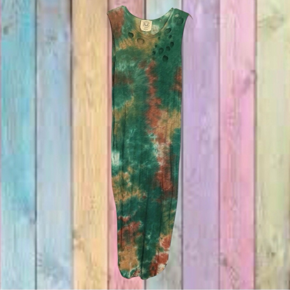 Fantastic Fawn Green Tye Dye Distressed Maxi Dress
